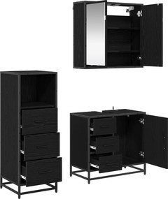 vidaXL Σετ Επίπλων Μπάνιου με ράφι 3 pcs Μαύρη Οξυά Επεξεργασμένο ξύλο