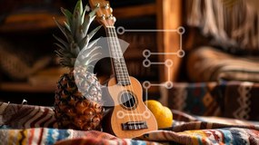 Intra Συλλεκτικό Ξύλινο Παζλ Plywood 4mm - Γιουκαλίλι με ανανά και λεμόνι σε υφαντή κουβέρτα Σε Ξύλινο Κουτί - Διαστάσεις: 10x10 cm – 25 κομμάτια