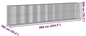 Συρματοκιβώτιο με Κάλυμμα 900x100x200εκ από Γαλβανισμένο Χάλυβα - Ασήμι