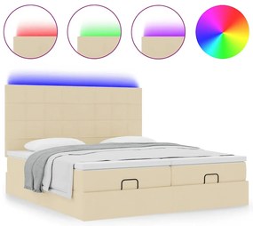 vidaXL Οθωμανικό κρεβάτι με στρώματα & LEDs Κρέμα 200x200cm ύφασμα