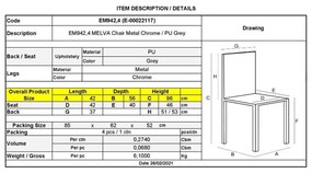 Καρέκλα MELVA Χρώμιο/Pu Γκρι 42x56x96cm