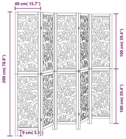 Διαχωριστικό Χώρου με 5 Πάνελ Μαύρο από Μασίφ Ξύλο Παυλώνιας - Μαύρο