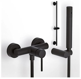 Eurorama Tonda Black Matt 145150-400 Μπαταρία Ντουζιέρας με Tηλέφωνο, Eπίτοιχο Στήριγμα Τηλεφώνου+PVC Σπιράλ+SINTESI βέργα