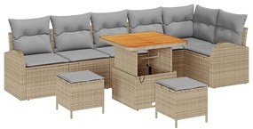 vidaXL Σετ Καναπέ Κήπου με μαξιλάρι 9 pcs Μπεζ Πολυ ράταν