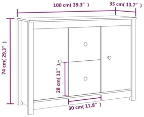 Ντουλάπι Γκρι 100 x 35 x 74 εκ. από Μασίφ Ξύλο Πεύκου - Γκρι