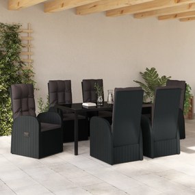 vidaXL 7 Τεμαχίων Σετ Τραπεζαρίας Κήπου Με Μαξιλάρια Μαύρο Πολυ Ρατάν