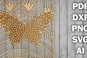 Σετ των 2 Intra απο ξύλο plywood 3mm-4mm πάχος Butterfly Mandala /Ξυλοκόψιμο Δίασταση 30x30 cm INTRAFABR-39361141