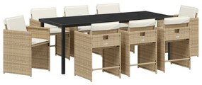 vidaXL Σετ 9 Τεμαχίων για Γεύματα Κήπου με Μαξιλάρια Μπεζ Πολυ Ρατάν