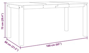 Τραπεζαρία Panama Γκρι 160 x 80 x 75 εκ. από Μασίφ Ξύλο Πεύκου - Γκρι