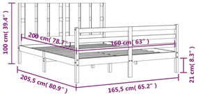 Πλαίσιο Κρεβατιού με Κεφαλάρι Μελί 160x200 εκ. από Μασίφ Ξύλο - Καφέ