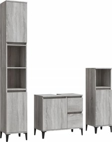 vidaXL Σετ Επίπλων Μπάνιου 3 Τεμαχίων Γκρι Sonoma Επεξεργασμένο Ξύλο