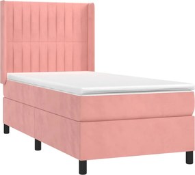 vidaXL Κρεβάτι Boxspring με Στρώμα Ροζ 80 x 200 εκ. Βελούδινο