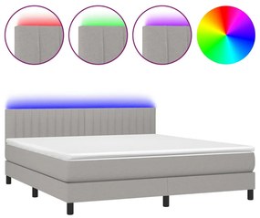 vidaXL Κρεβάτι Boxspring με Στρώμα &amp; LED Αν.Γκρι 180x200 εκ Υφασμάτινο