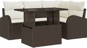 vidaXL Σετ Καναπέ Κήπου με μαξιλάρι 5 pcs Καφέ Πολυ ράταν