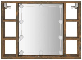 vidaXL Έπιπλο Καθρέπτη με LED Καπνιστή Δρυς 76 x 15 x 55 εκ.