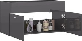 vidaXL Ντουλάπι Νιπτήρα Γυαλιστερό Γκρι 90x38,5x46 εκ. από Επεξ. Ξύλο