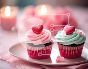 Σετ των 2 Intra Συλλεκτικό Ξύλινο Παζλ Plywood 4mm - Ρομαντικά cupcakes με καρδιές σε λευκό πιάτο Σε Ξύλινο Κουτί - Διαστάσεις: 10x10 cm – 25 κομμάτια