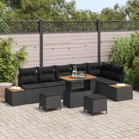 vidaXL Σετ Καναπέ Κήπου με μαξιλάρι 9 pcs Μαύρο