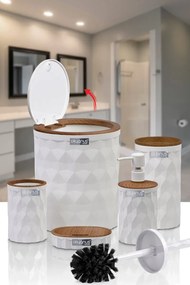 Stewehome Σετ μπάνιου με 5 τεμάχια από πλαστικό με καπάκι σε λευκό χρώμα Λευκό
