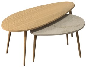 Τραπεζάκι σαλονιού σετ 2 τμχ Elips  χρώμα oak - travertine 116x46x46εκ.