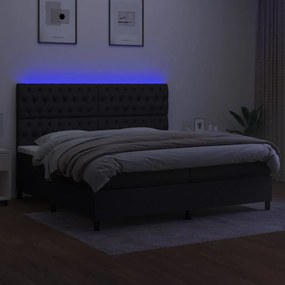 Κρεβάτι Boxspring με Στρώμα &amp; LED Μαύρο 200x200 εκ. Υφασμάτινο - Μαύρο