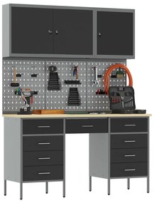 vidaXL Ντουλάπα Εργασίας με συρτάρι 8 pcs Μαύρο 150 x 55 x 200 εκ