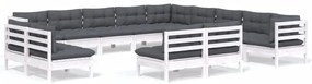vidaXL Σαλόνι Κήπου Σετ 13 Τεμαχίων Λευκό από Ξύλο Πεύκου με Μαξιλάρια