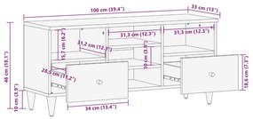 Έπιπλο Τηλεόρασης 100 x 33 x 46 εκ. από Μασίφ Ξύλο Μάνγκο - Μαύρο