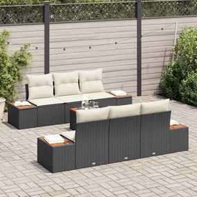 vidaXL Σετ Καναπέ Κήπου με μαξιλάρι 7 pcs Μαύρο Πολυ ράταν