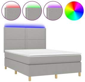 vidaXL Κρεβάτι Boxspring με Στρώμα &amp; LED Αν.Γκρι 140x190εκ. Υφασμάτινο