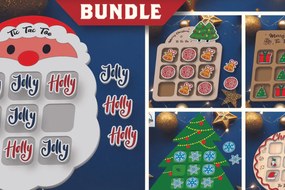 Σετ των 2 Intra απο ξύλο plywood 3mm-4mm πάχος - Πακέτο Παιχνιδιού Tic Tac Toe Χριστουγέννων Δίασταση 15x15 cm INTRAFABR-107771947