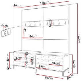 Σετ διαδρόμου Hartford F101, 196x168x46cm, 32 kg, Μαύρο, Ταπισερί, Πλαστικοποιημένη μοριοσανίδα, Τοίχου, Εντοιχισμένη | Epipla1.gr