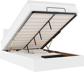 vidaXL Ottoman Κρεβάτι με στρώματα &amp; LED Καθαρό Λευκό Faux Leather