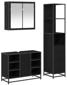 vidaXL Σετ Επίπλων Μπάνιου με ράφι 3 pcs Μαύρη Οξυά Επεξεργασμένο ξύλο