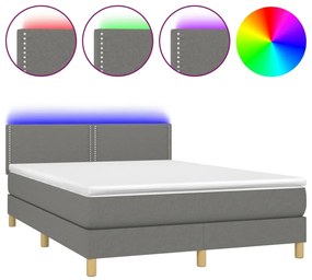 ΚΡΕΒΑΤΙ BOXSPRING ΜΕ ΣΤΡΩΜΑ &amp; LED ΣΚ.ΓΚΡΙ 140X200 ΕΚ ΥΦΑΣΜΑΤΙΝΟ 3133638