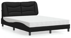 Κρεβάτι με Στρώμα Μαύρο 140x200 εκ. από Συνθετικό Δέρμα - Μαύρο
