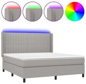 vidaXL Κρεβάτι Boxspring με Στρώμα & LED Αν.Γκρι 160x200εκ. Υφασμάτινο