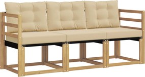 vidaXL Σειρά Καναπέ Εξωτερικού με μαξιλάρι 3 pcs Λευκό και Μπεζ
