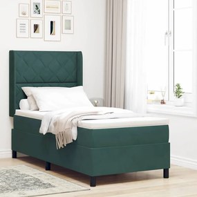 vidaXL Κρεβάτι με ελατήρια Σκούρο πράσινο 90 x 190 cm Βελούδο