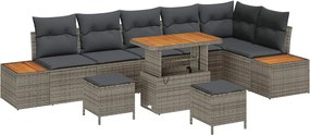 vidaXL Σετ Καναπέ Κήπου με μαξιλάρι 9 pcs Γκρι Πολυ ράταν