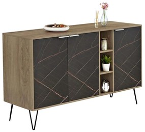 Μπουφές Cabron HM8874.12 Με Πόδια 142x40x83cm Εφέ Μαρμάρου Sonoma-Black Melamine, Metal