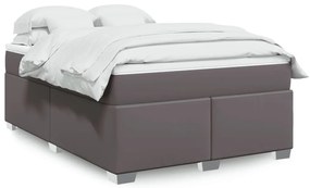 vidaXL Κρεβάτι Boxspring με Στρώμα Γκρι 140x200εκ. από Συνθετικό Δέρμα