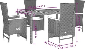 vidaXL Σετ Τραπεζαρίας Κήπου 5 Τεμαχίων Μαύρο Συνθ. Ρατάν με Μαξιλάρια
