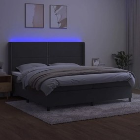 Κρεβάτι Boxspring με Στρώμα &amp; LED Σκ. Γκρι 200x200εκ. Βελούδινο - Γκρι