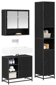 vidaXL Σετ Επίπλων Μπάνιου με ράφι 3 pcs Μαύρη Οξυά Επεξεργασμένο ξύλο