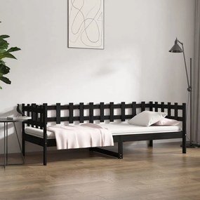 Καναπές Κρεβάτι Μαύρος 80 x 200 εκ. από Μασίφ Ξύλο Πεύκου