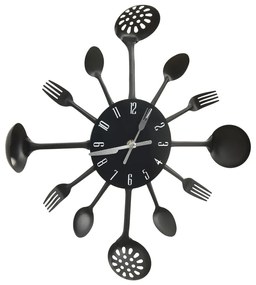 325163 Wall Clock with Spoon and Fork Design Black 40 cm Aluminium - Μαύρο