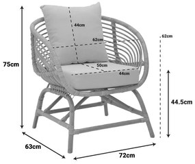 Καρέκλα - Πολυθρόνα Caxen φυσικό rattan-λευκό μαξιλάρι 72x63x75 εκ. 72x63x75 εκ.