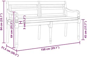vidaXL Παγκάκι Batavia 150 εκ. από Μασίφ Ξύλο Teak με Μαξιλάρι
