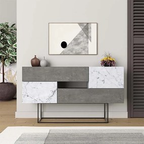 Μπουφές Eros Megapap γκρι ρετρό - λευκό εφέ μαρμάρου 145x40x82εκ.